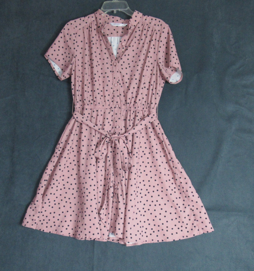 Eshakti Dress Womens Large 12 Pink Polka Dot Belted Shirt Preppy Feminine Work
